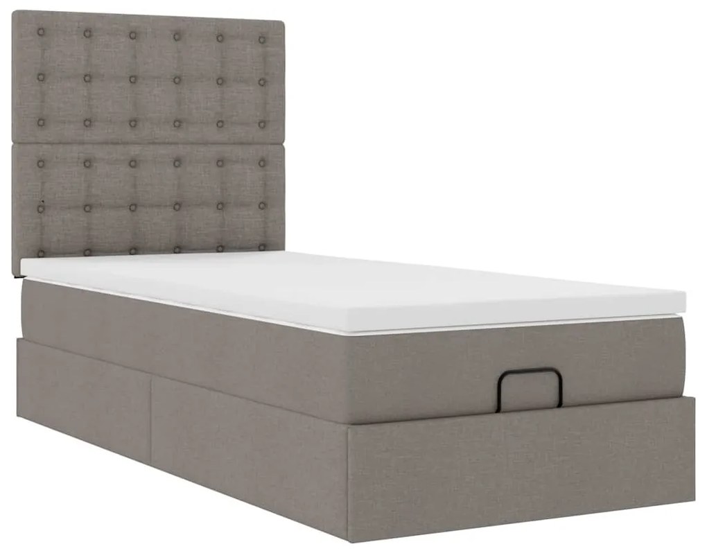 Estrutura de cama otomana com colchão tecido cinzento 100x200cm
