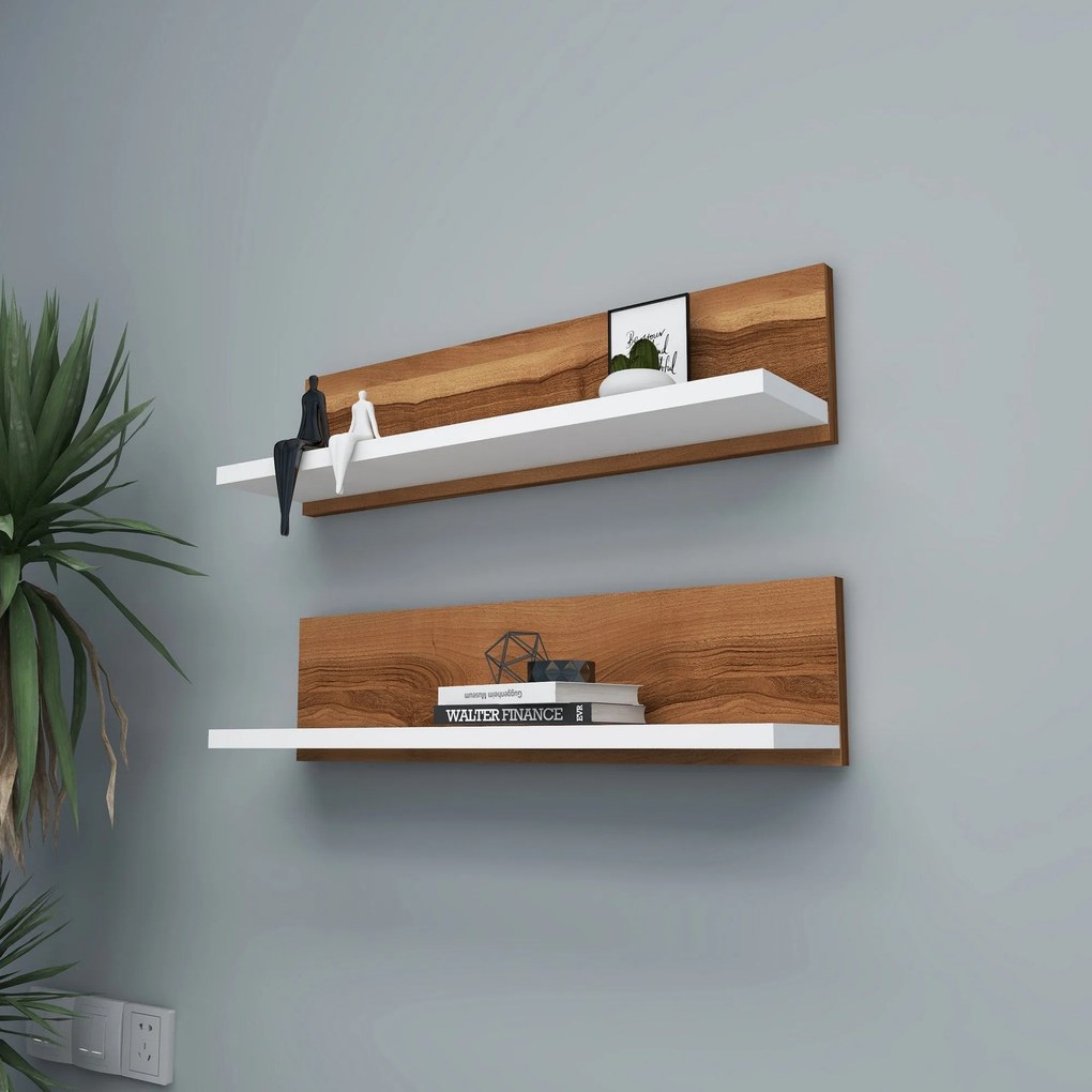 Prateleira de Parede Shelf – Nogueira e Branco – 60 cm x 15 cm x 13 cm