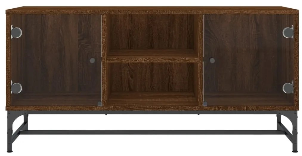 Móvel de TV c/ portas de vidro 102x37x50 cm carvalho castanho