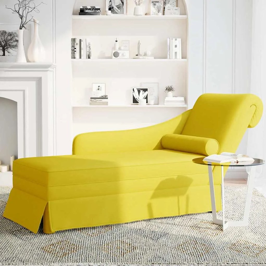 Chaise-longue com almofada e apoio braço direito veludo amarelo