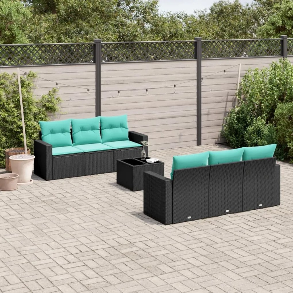 vidaXL 7 pcs conjunto de sofás p/ jardim c/ almofadões vime PE preto