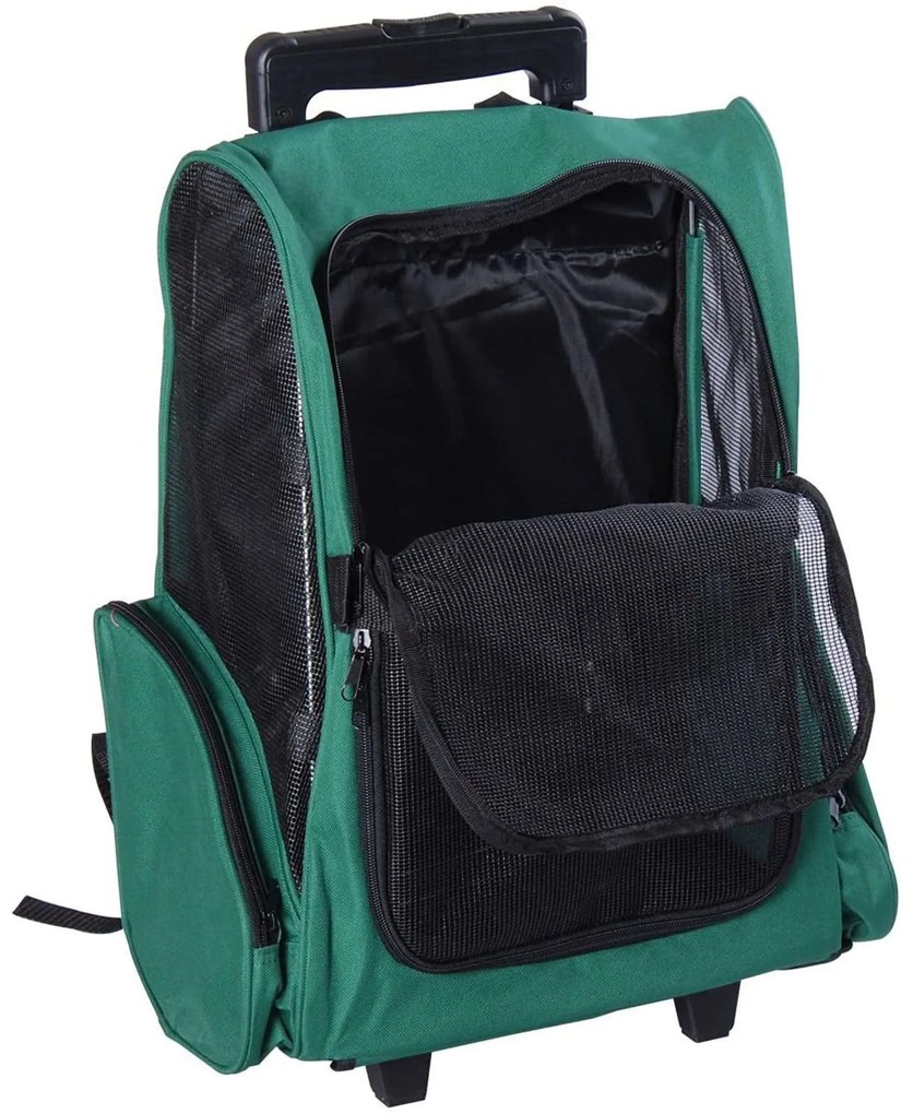 PawHut Trasportadora para animais de estimação 2 em 1 mochila carrinho para animais 36x30x49 cm Verde e Preto