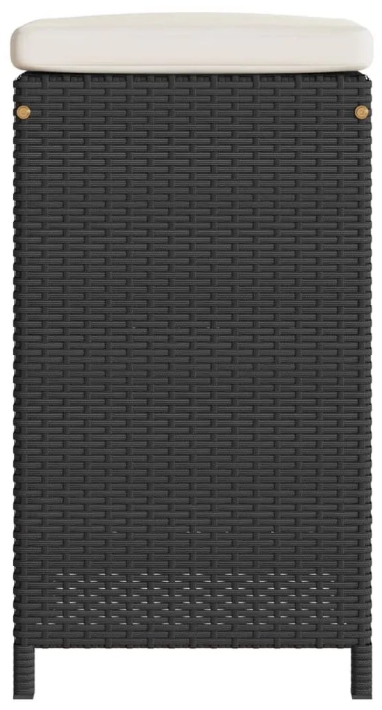 Bancos de bar com almofadões para jardim 4 pcs vime PE preto