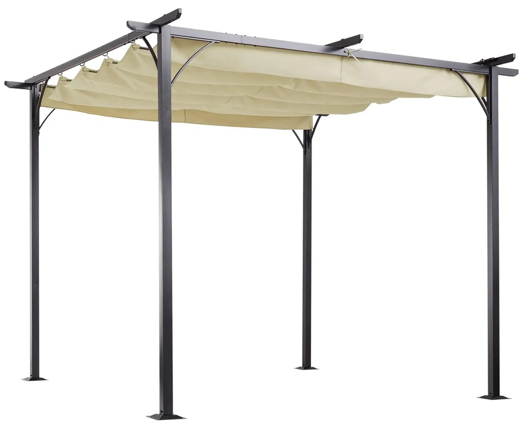 Pérgola para Jardim 3x3m com Telhado Retrátil Tecido de Poliéster Resistente à Água e UV 5 bege e preto