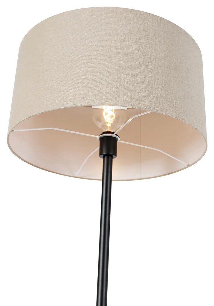 Candeeiro de pé preto com abajur castanho claro 50 cm - Simplo Design,Moderno