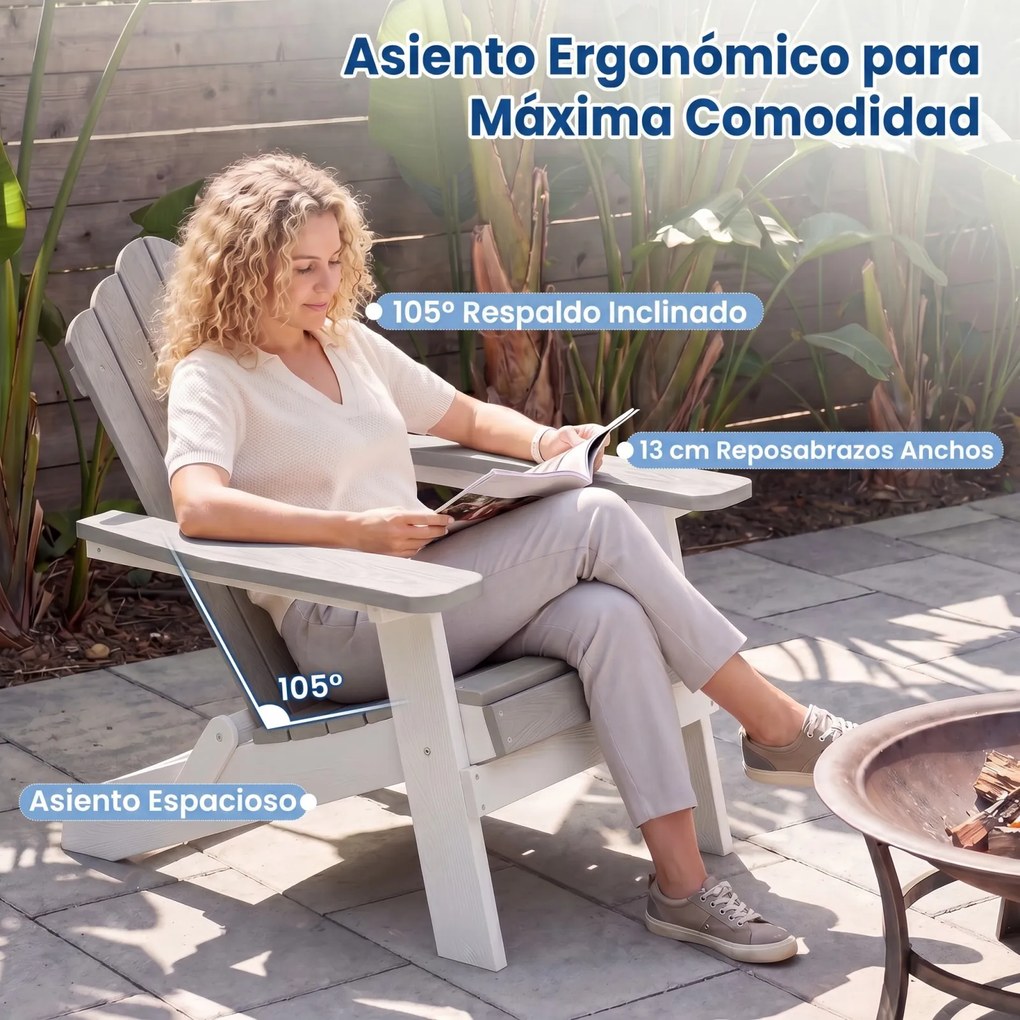Conjunto de 2 Cadeiras Adirondack Dobráveis, 88 x 77 x 95 cm, Apoios de Braços Largos, Cinzento