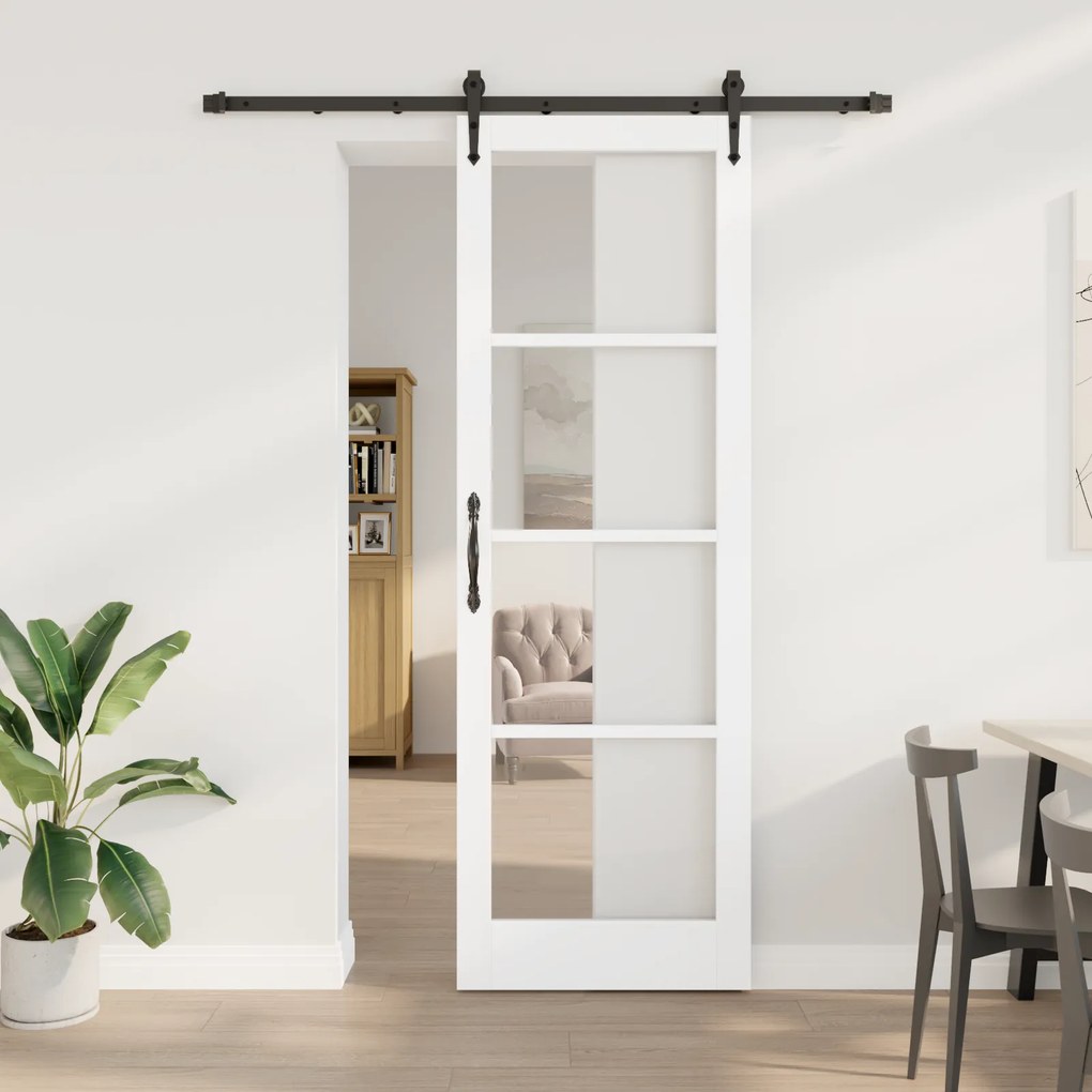 Porta Deslizante vidaXL com Conjunto de Acessórios Brancos 78x232 cm Madeira Sólida de Pinheiro