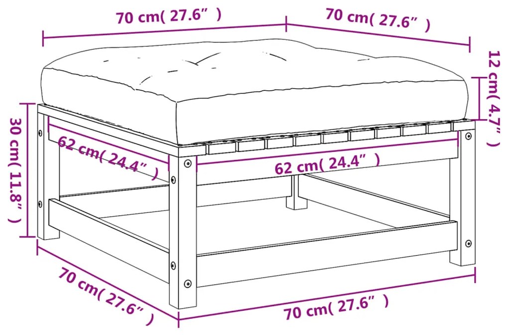 Apoios de pés p/ jardim c/ almofadões 2 pcs pinho impregnado