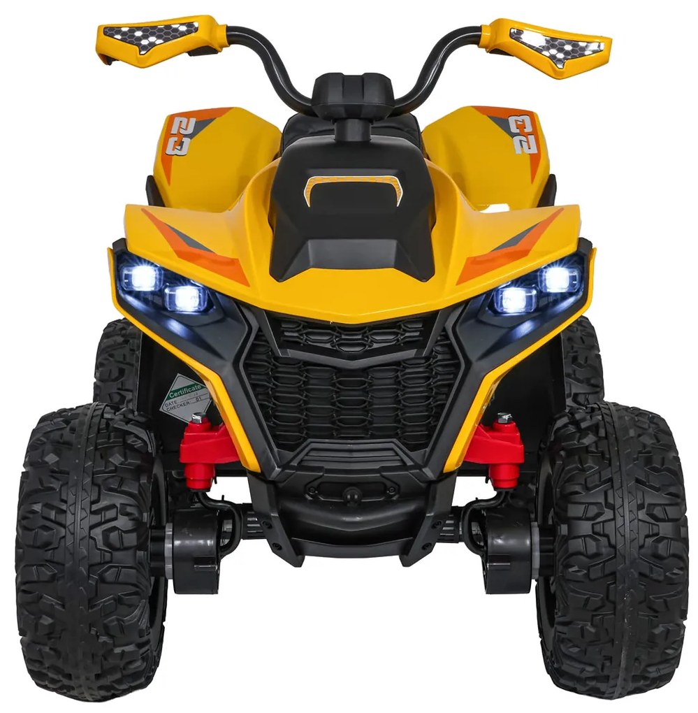 Moto 4 elétrica para crianças 12V 4x4 Fast Wheel, Controle remoto, Rodas Espuma EVA, assento couro ecológico Amarela