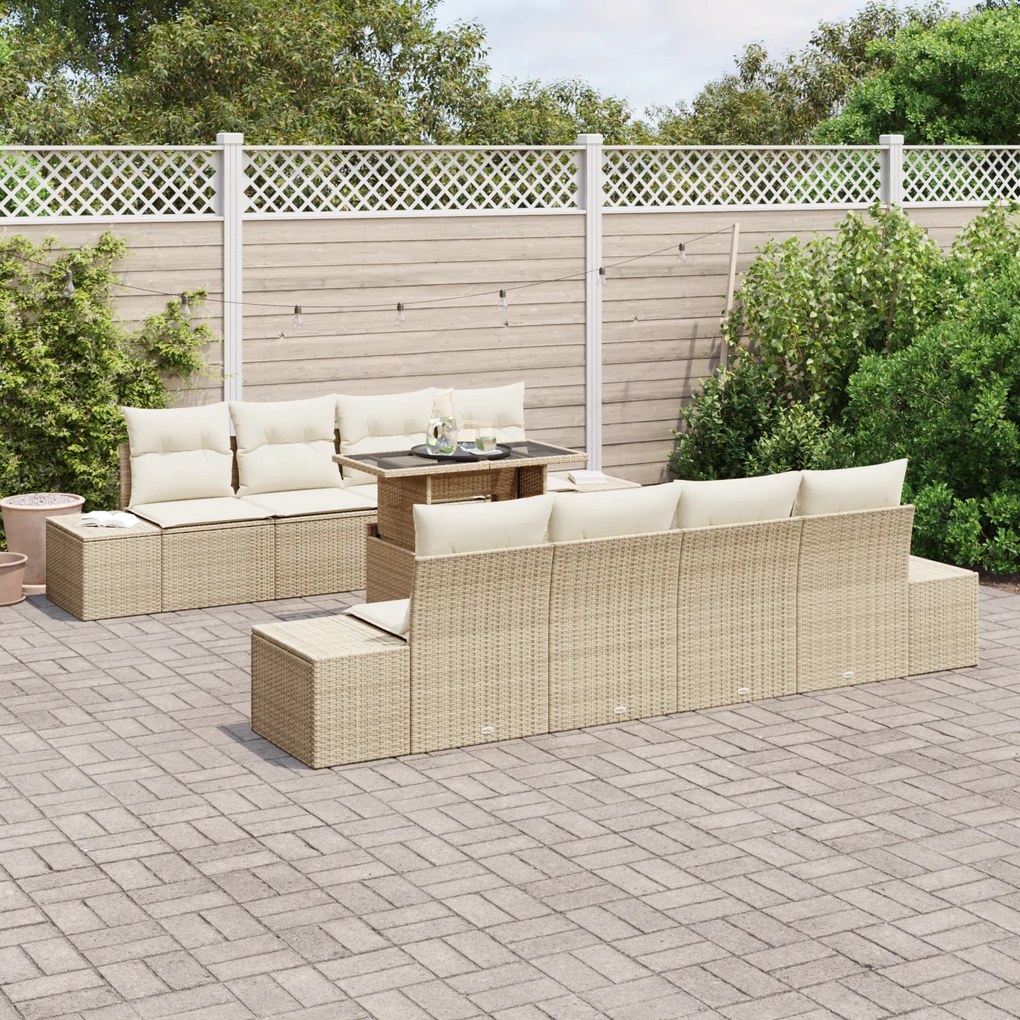 Conjunto de Sofá de Jardim de 7 Peças com Almofadas Bege em Rattan Sin