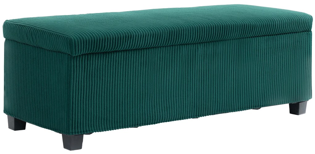 HOMCOM Banco de Armazenamento para Pés em Veludo Cotelê com Tampa para Sala Quarto Entrada 112x42x40 cm Verde | Aosom Portugal