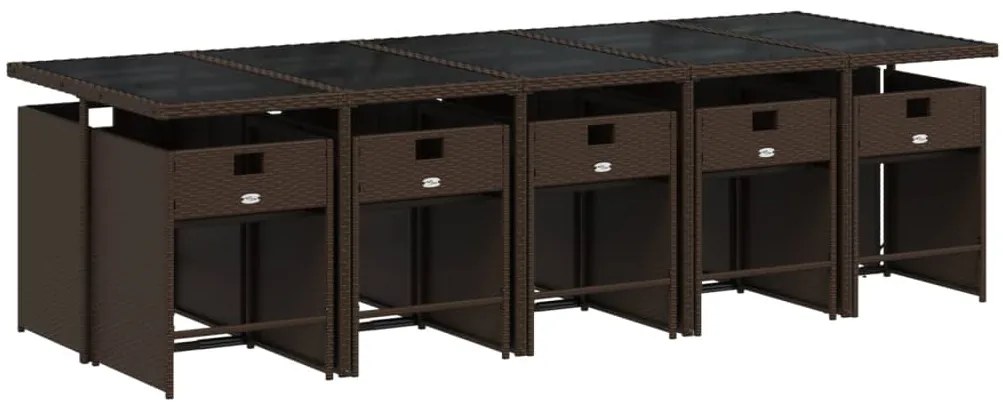 11 pcs conjunto jantar p/ jardim c/ almofadões vime PE castanho