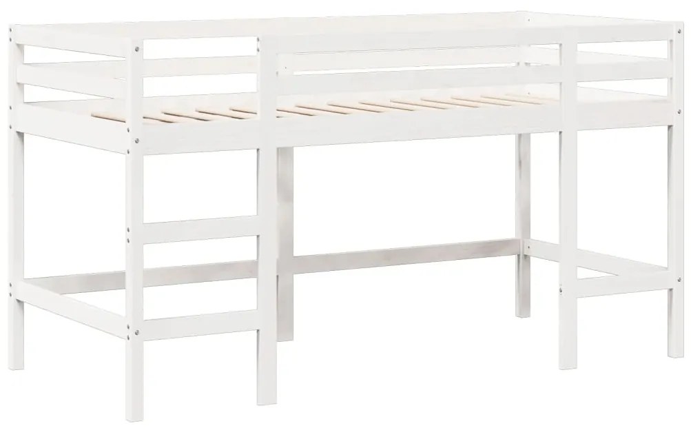 Cama alta c/ escada e telhado 90x200 cm pinho maciço branco