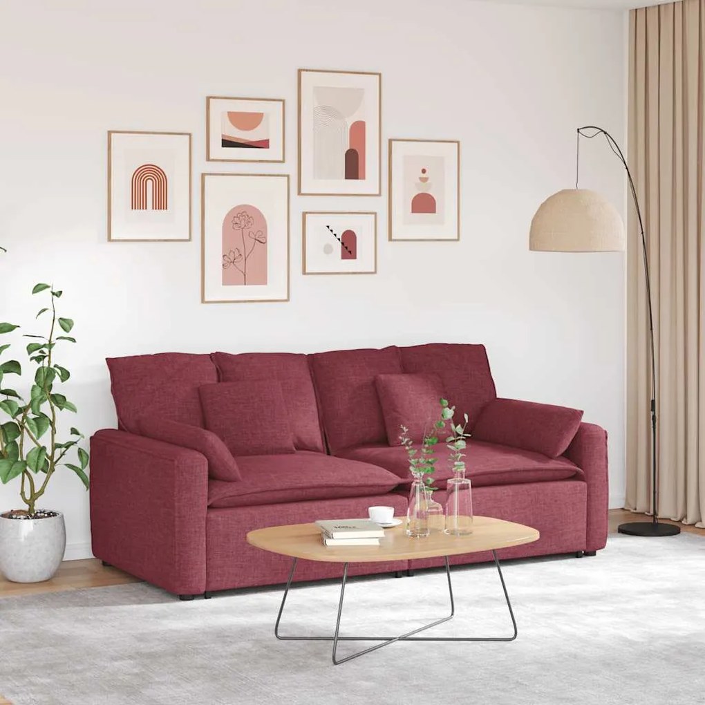vidaXL Sofá modular com almofadas vermelho tinto