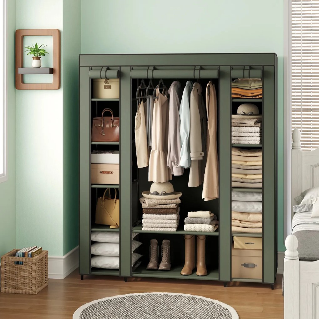 Guarda Roupa de tecido, com capa de lã, com varão para roupa 45 x 150 x 175 cm Verde