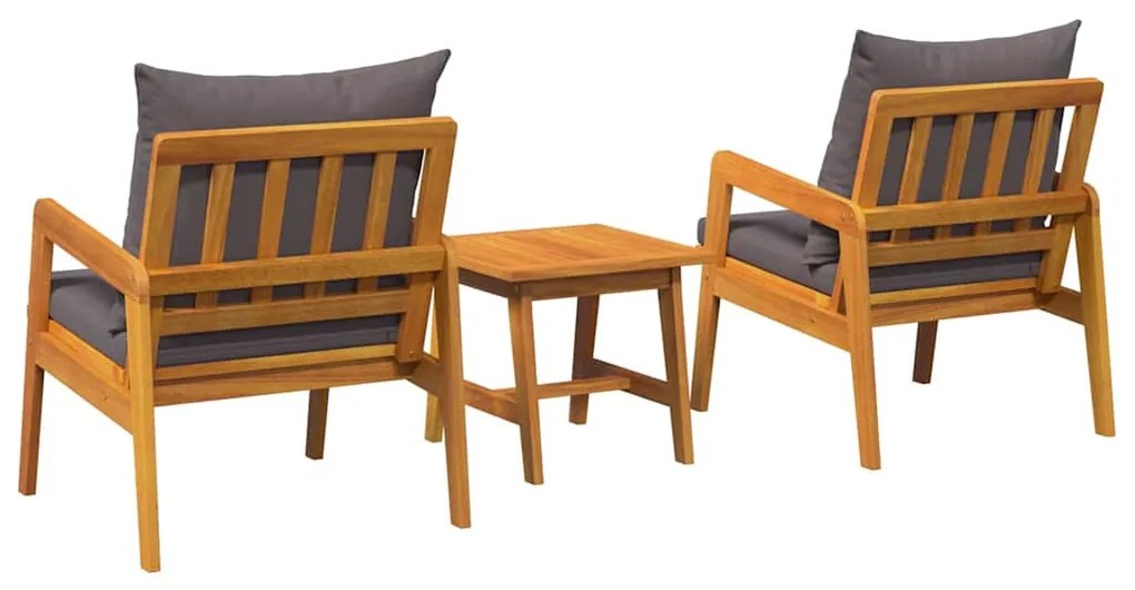Conjunto de Bistro de 3 Peças com Almofadas em Madeira Sólida de Acáci