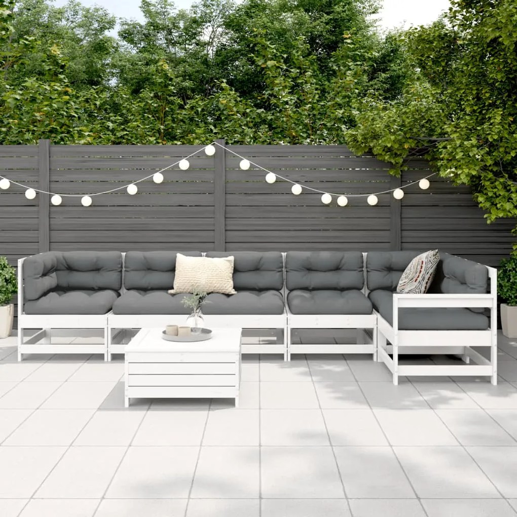 7 pcs conjunto de sofás para jardim pinho maciço branco