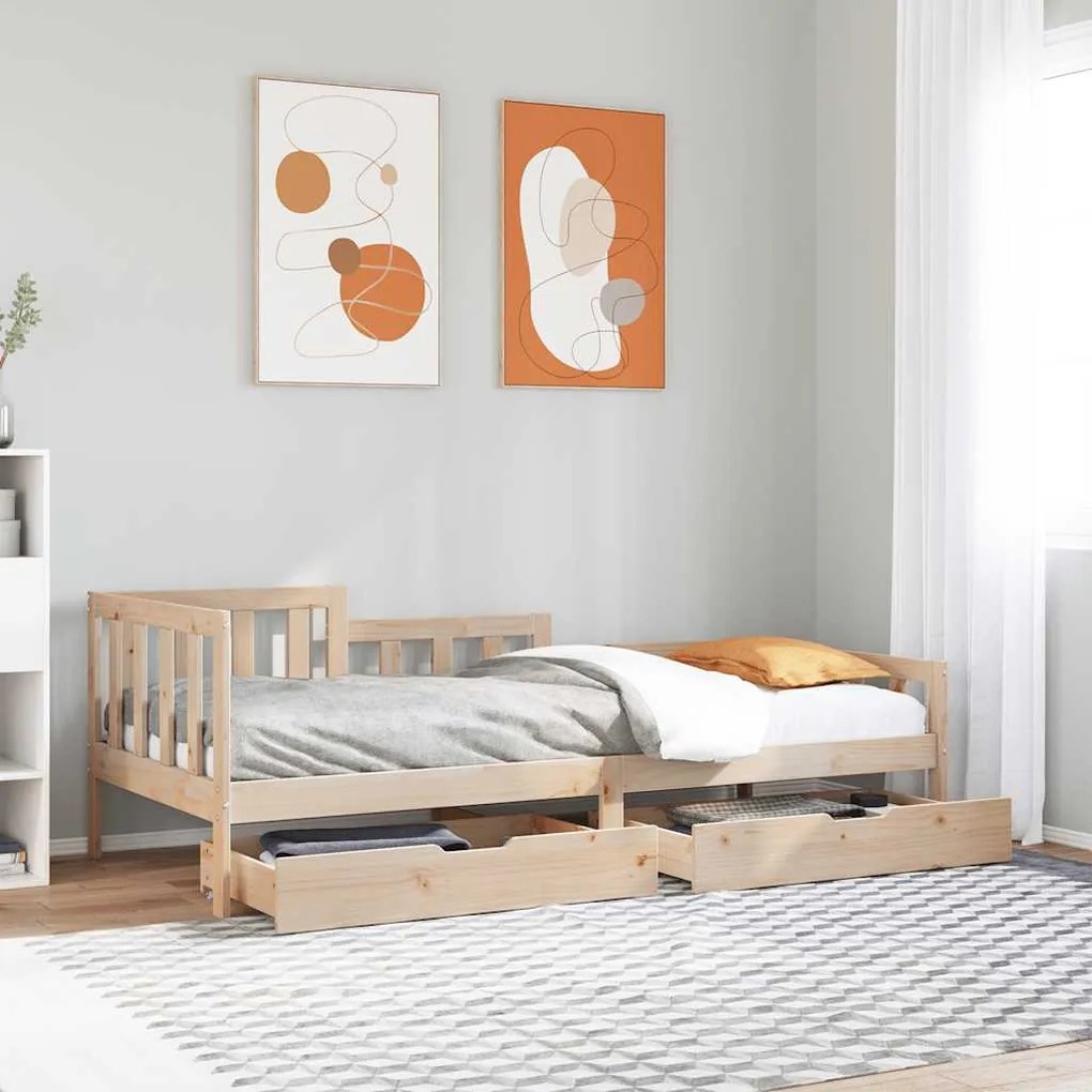 vidaXL Sofá-cama com gavetas 80x200 cm madeira de pinho maciça