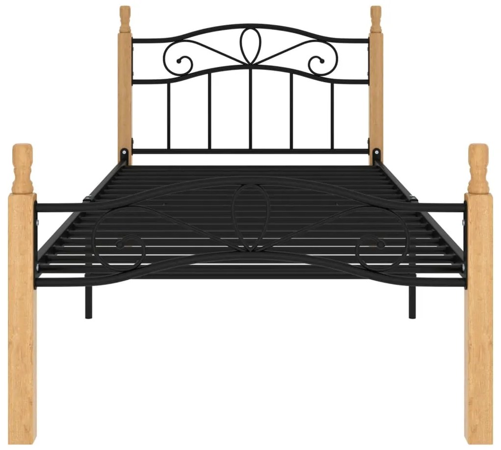 Estrutura de cama 90x200 cm metal/madeira carvalho maciça preto