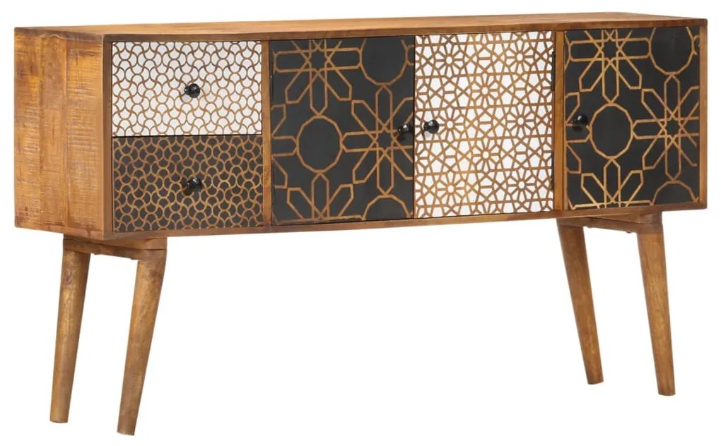 vidaXL Aparador com estampagem 130x30x70 cm madeira mangueira maciça