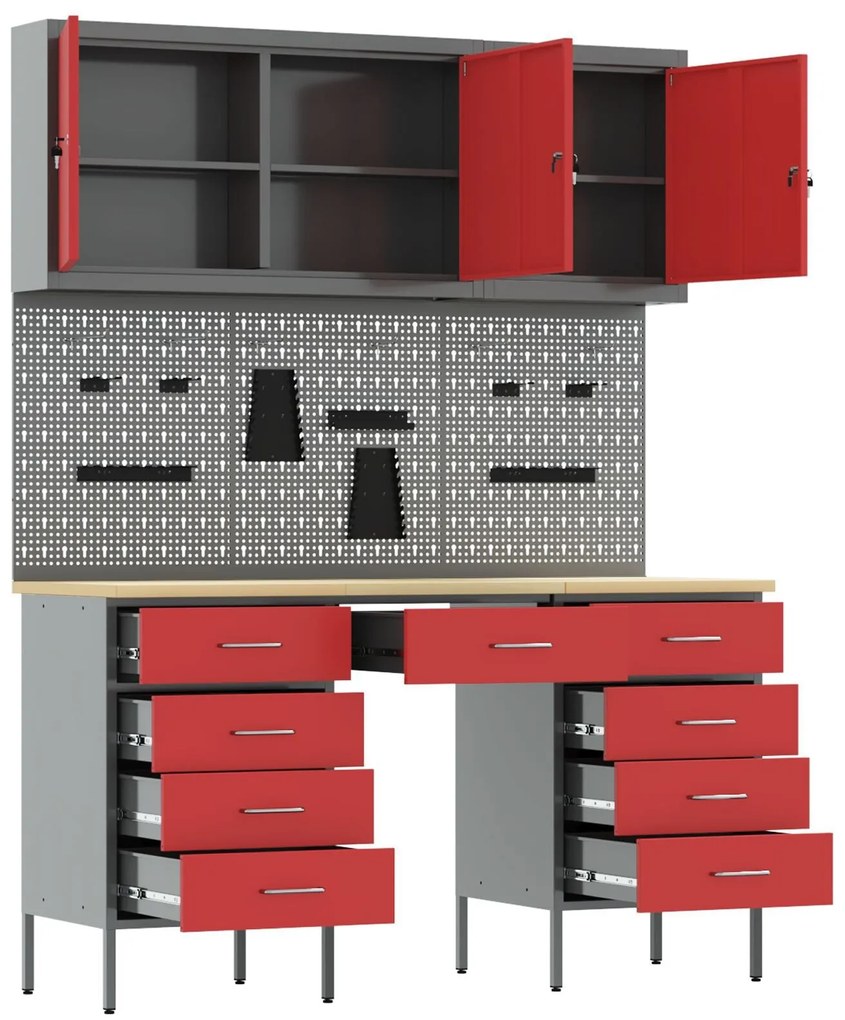 Conjunto de Armário e Painel de Ferramentas de 8 Peças vidaXL Vermelho