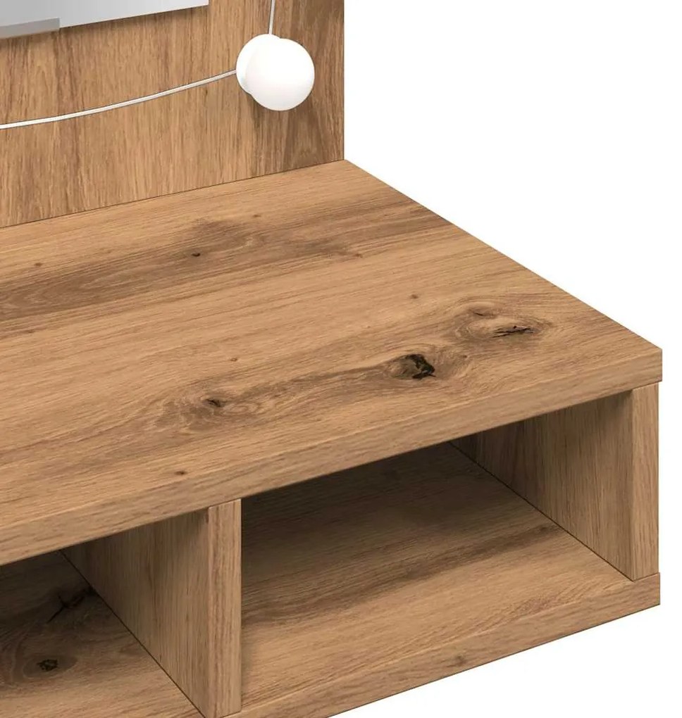 Toucador de Parede com Luzes LED - 90x31,5x62 cm - Carvalho Artisiano