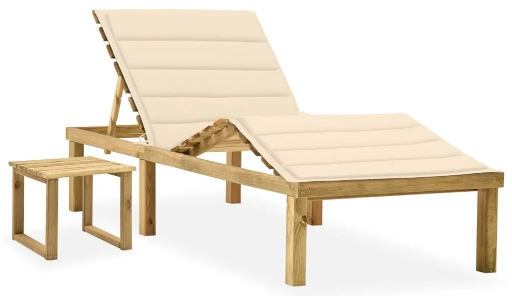 Espreguiçadeira de jardim com mesa e almofadão pinho impregnado