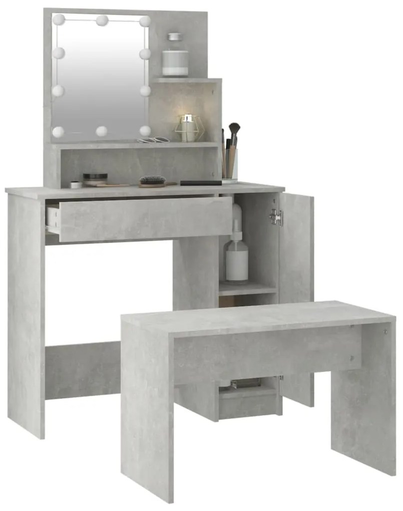 Conjunto toucador c/ LEDs madeira processada cinza cimento