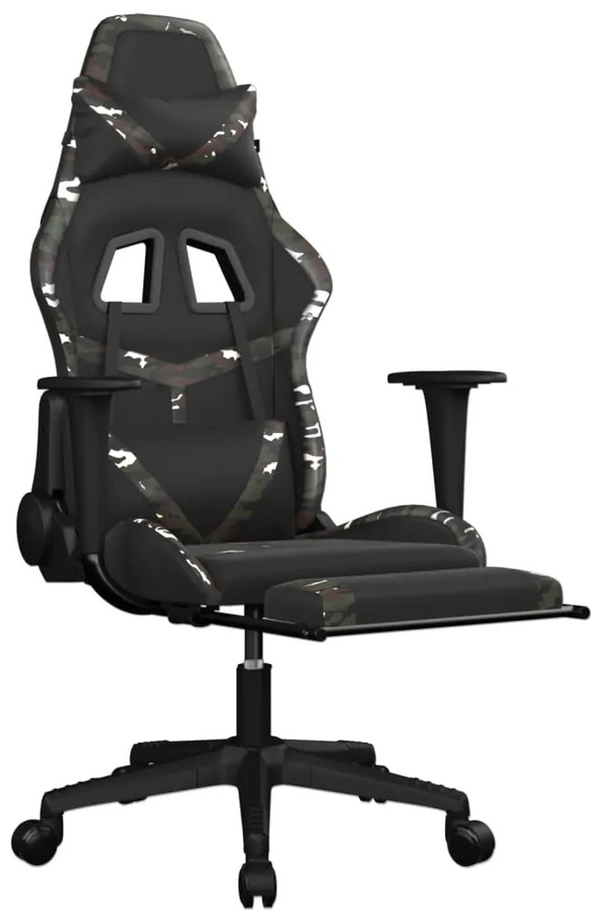 Cadeira gaming c/ apoio pés couro artificial preto e camuflado