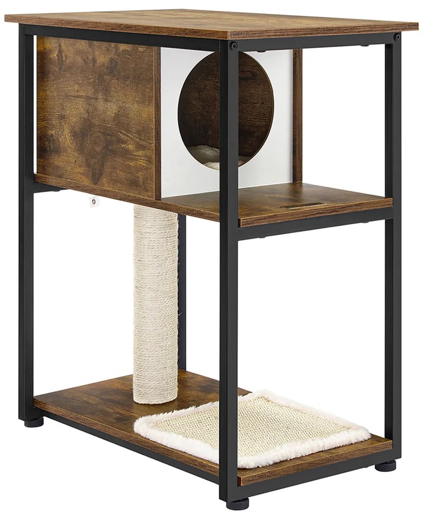 Árvore para gatos com mesa lateral e poste arranhador | FEANDREA | 59 x 36 x 66 cm | nogueira | PCT111H01.