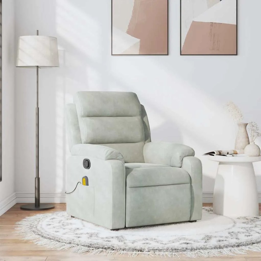 Poltrona de massagens reclinável veludo cinzento-claro