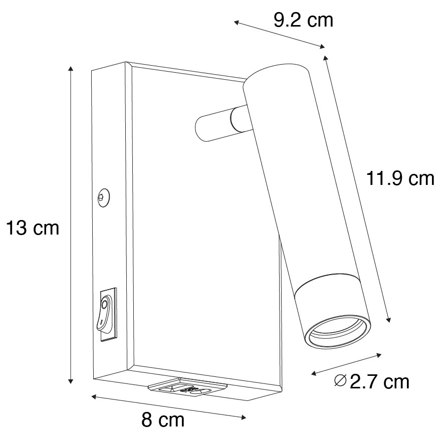 Candeeiro de parede moderno preto com USB ajustável - Croft