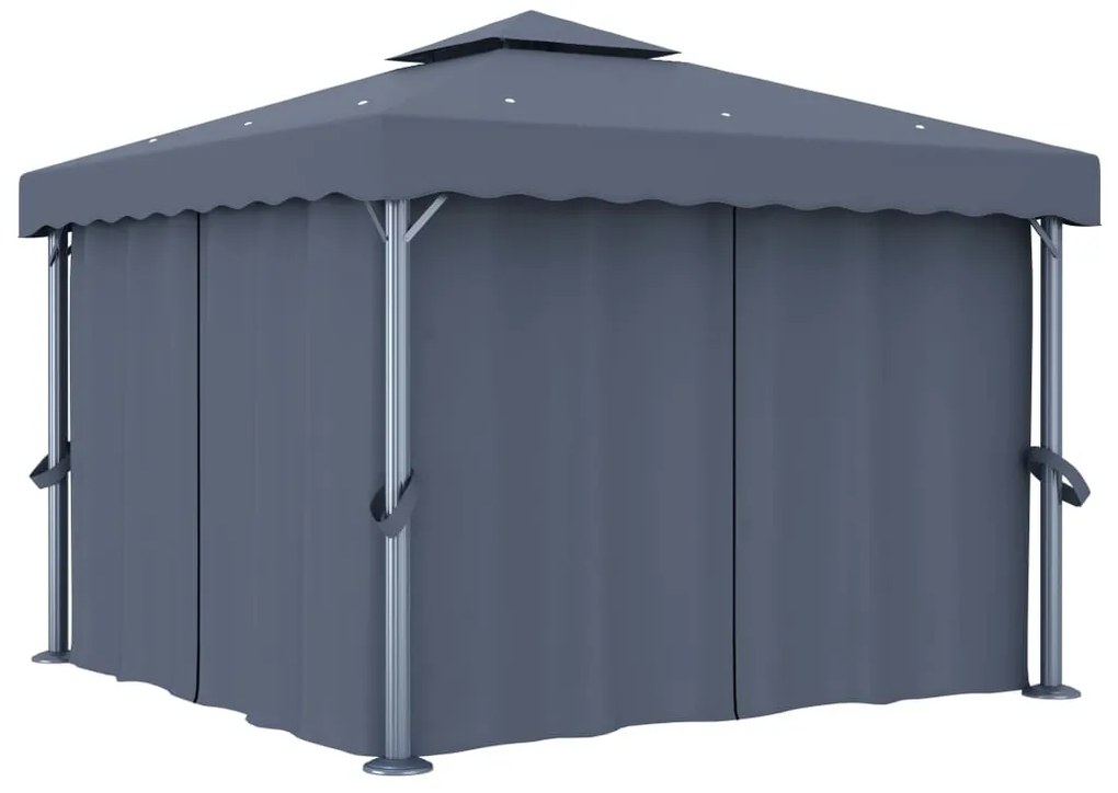 Gazebo com cortina 3x3 m alumínio antracite