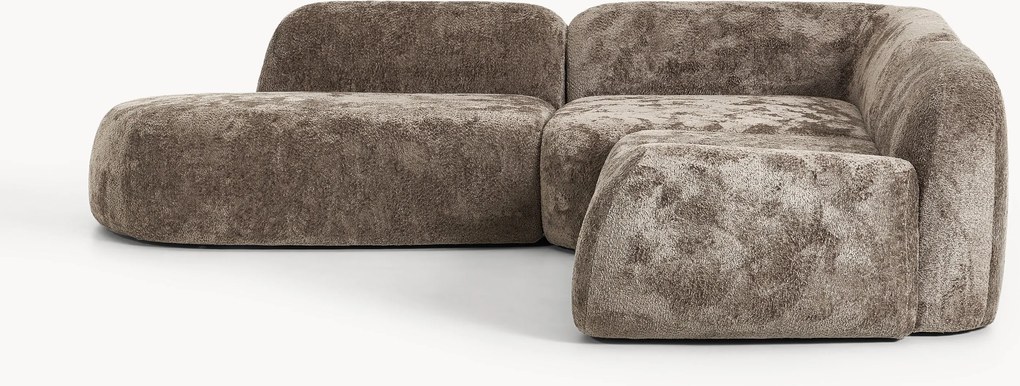 Sofá de canto modular em teddy-bouclé com chaise longue Wolke (4 lugares)