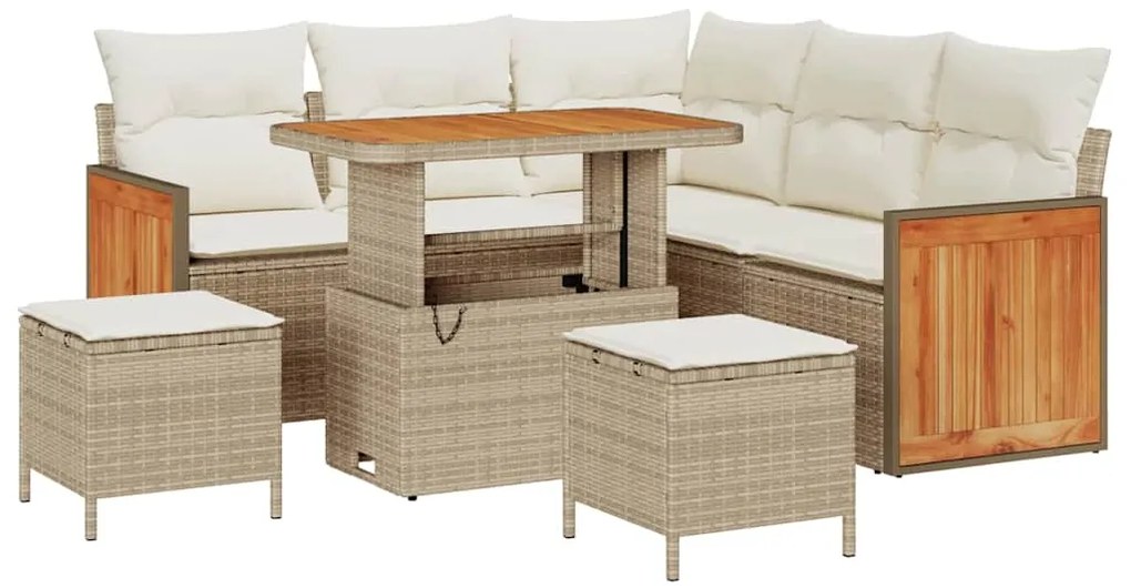 Conjunto de Sofá de Jardim vidaXL de 8 peças com Almofadas Bege Rattan