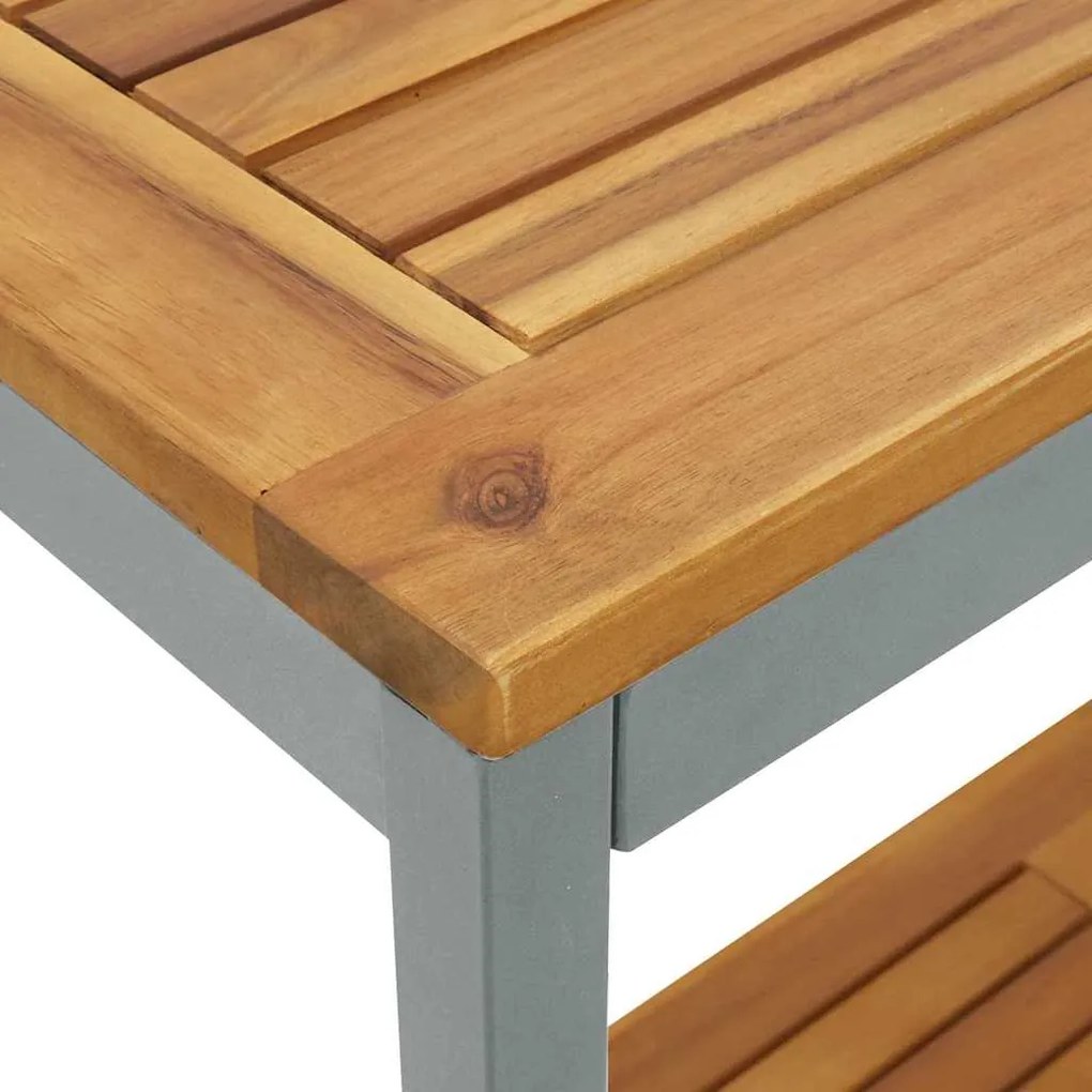 Mesa de Exterior Natural e Cinza 35x80x75 cm em Madeira Sólida e Aço