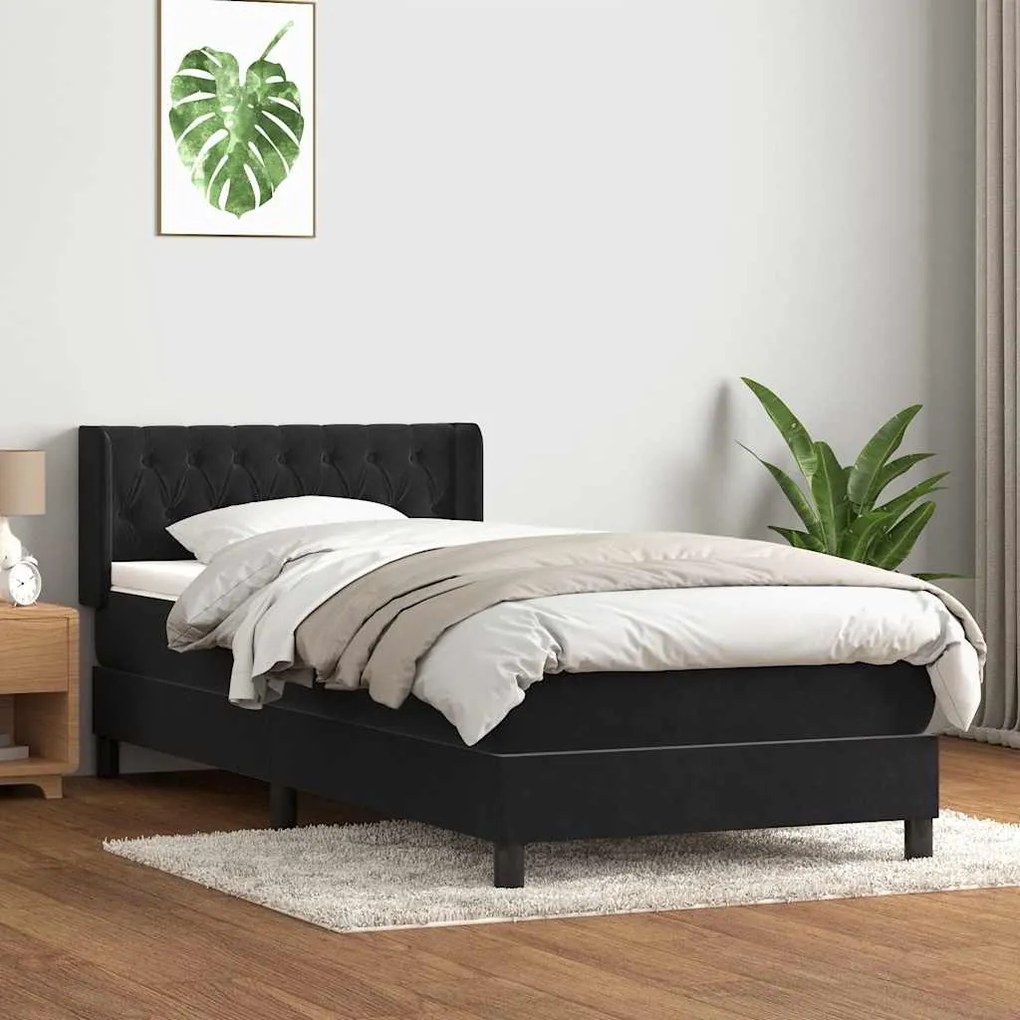 vidaXL Cama com molas/colchão 100x220 cm veludo preto