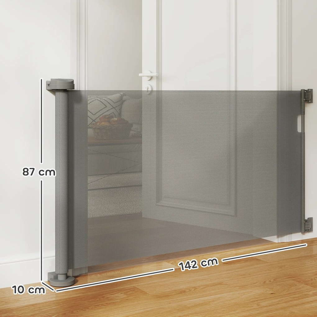 Barreira de Segurança para Cães Retrátil 0-136 cm para Cães Pequenos com Botão de Fecho Cinzento