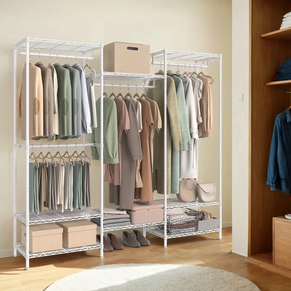 Guarda-roupa em metal aberto com 4 varões e 8 prateleiras 40 x 175 x 180 cm Branco