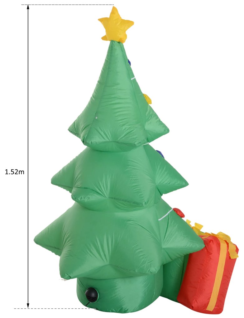 ® Árvore de Natal Inflável 1.5m Árvore Decorativo com Enfeites de Prendas Iluminado LED