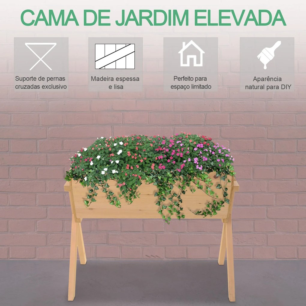 Jardim urbano de madeira Mesa de cultivo para plantas com 4 orifícios de drenagem e tecido geotêxtil 100x70x80 cm