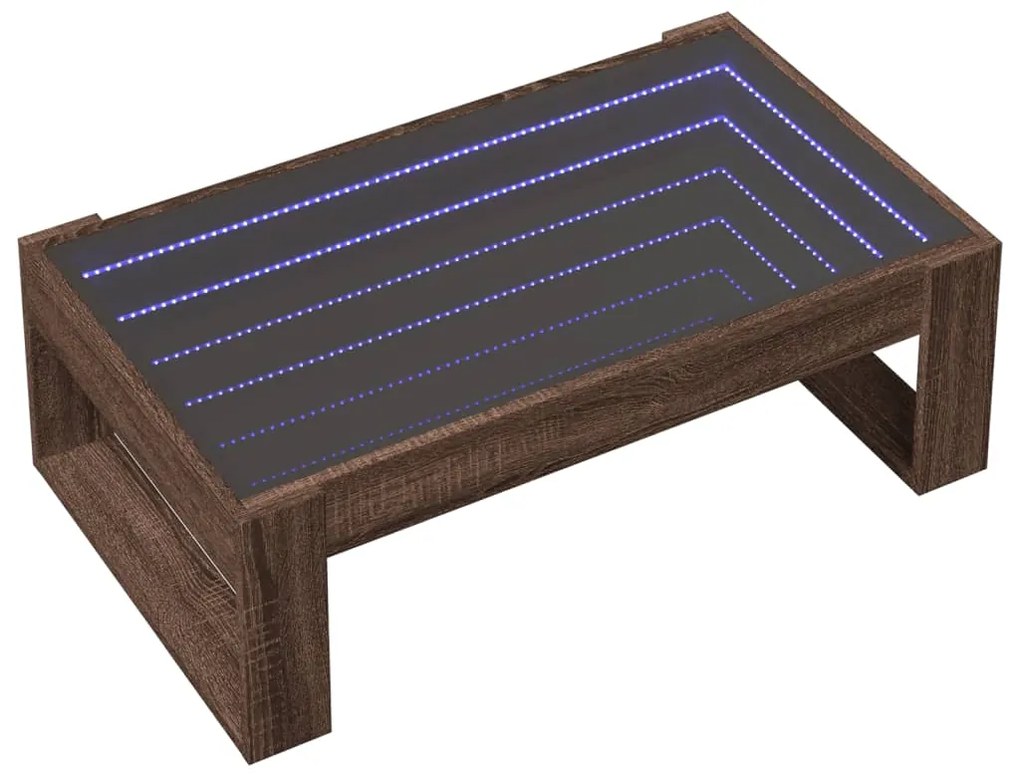 Mesa centro luzes LED Infinity 90x53x30 cm carvalho castanho