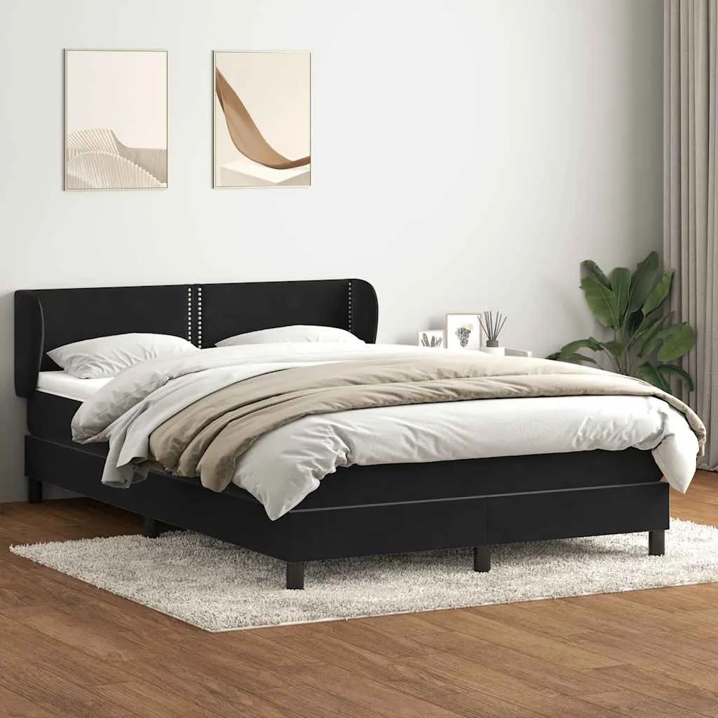 vidaXL Cama com molas/colchão 140x220 cm veludo preto