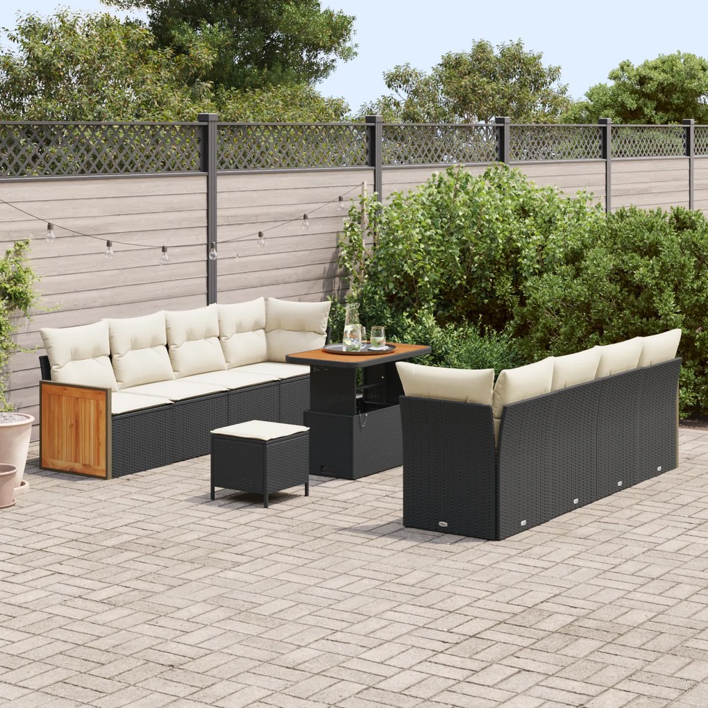 Conjunto de Sofá de Jardim vidaXL com 11 Peças e Almofadas Pretas Vime