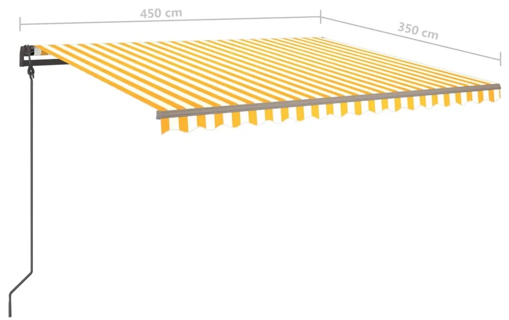 Toldo retrátil manual com postes 4,5x3,5 m amarelo e branco