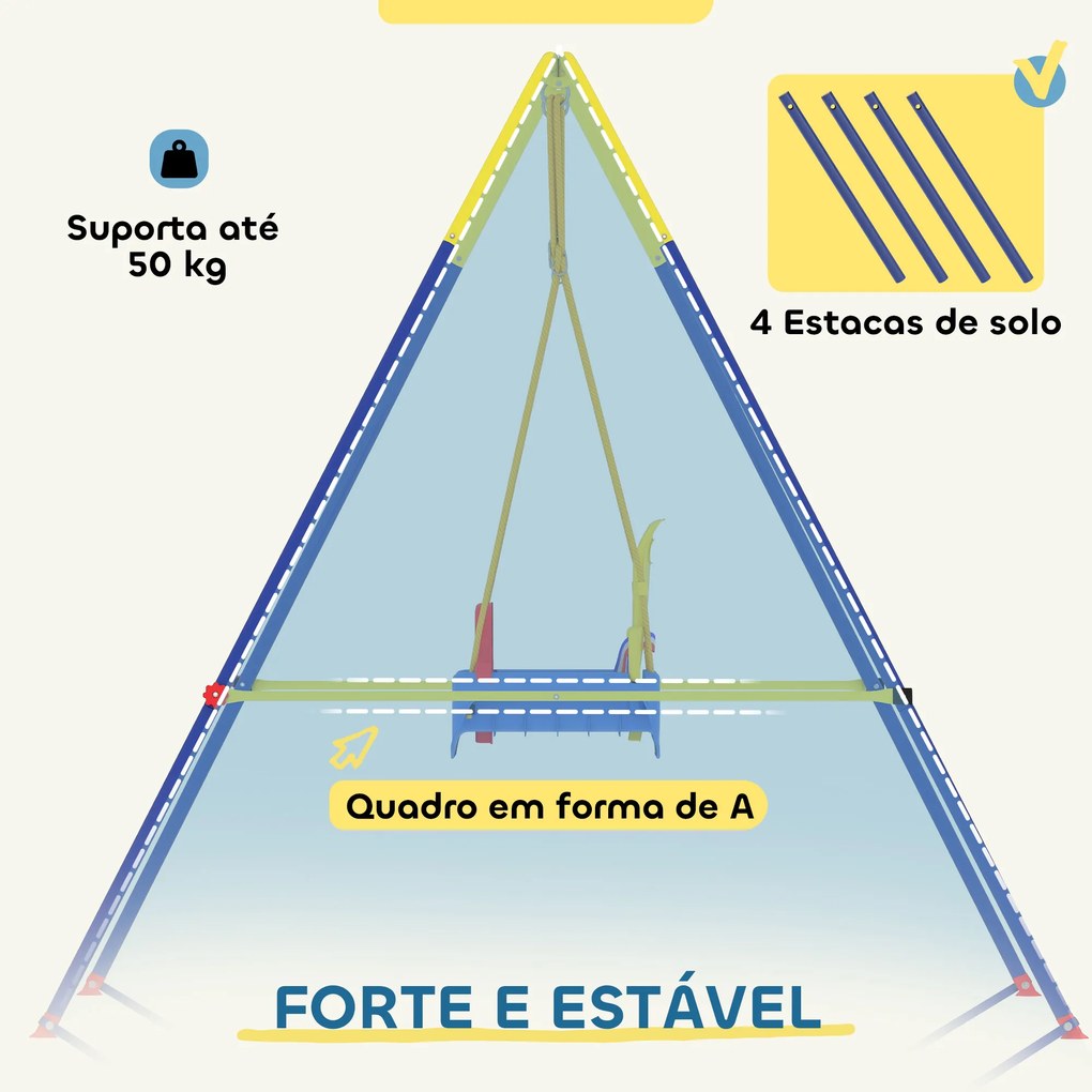 Baloiço para Bebés 3 em 1 Baloiço Jardim com Cordas Ajustáveis Cinto de Segurança Estrutura em A Dobrável 128x155x157 cm Azul
