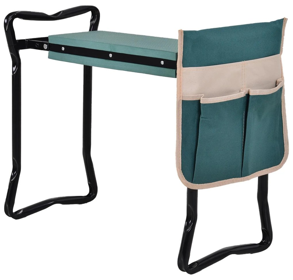 Outsunny Banco de jardim com maleta de ferramentas Almofadas de proteção Assento almofada ajustável no máximo 150 kg Cor Verde preto