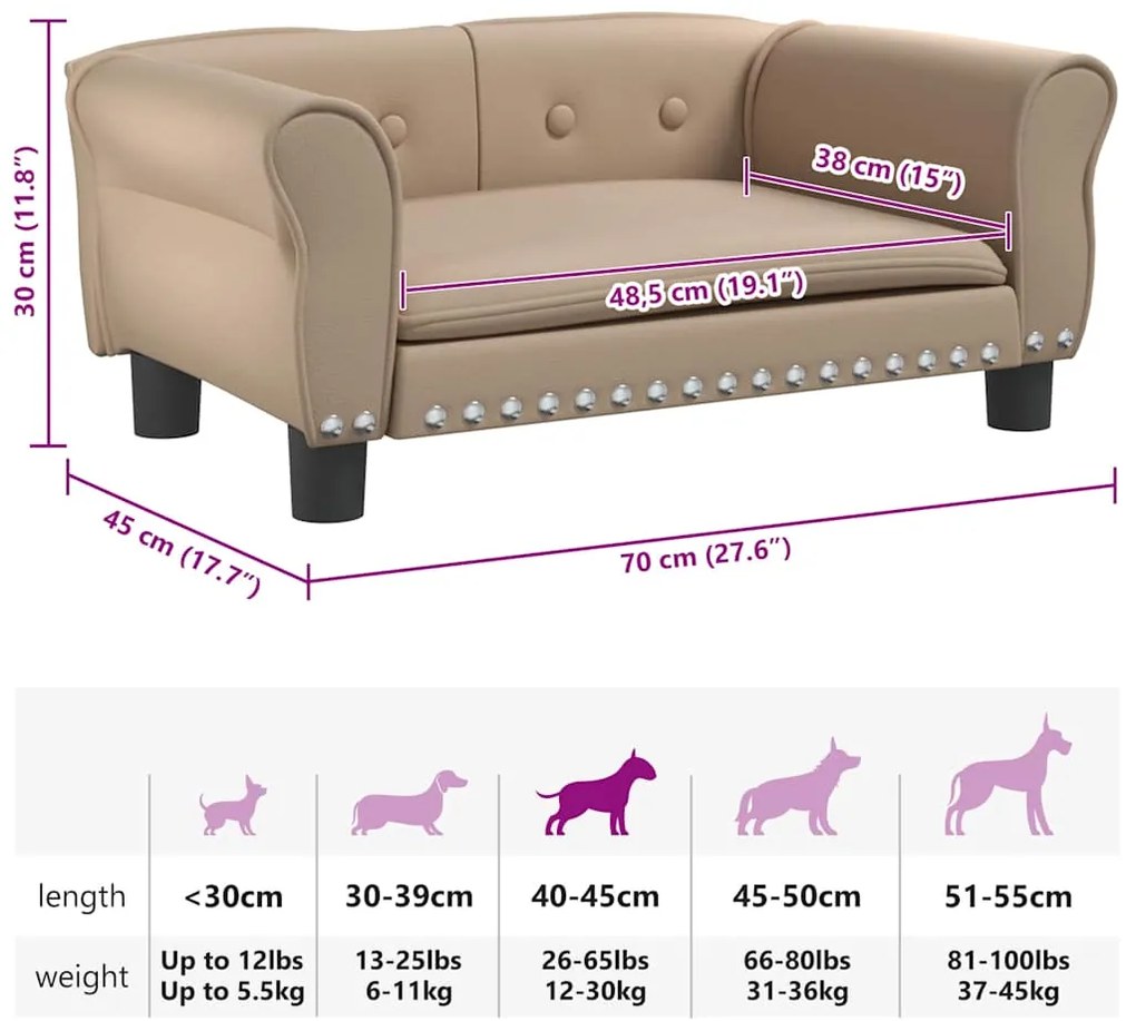 Cama para cães 70x45x30 cm couro artificial cappuccino