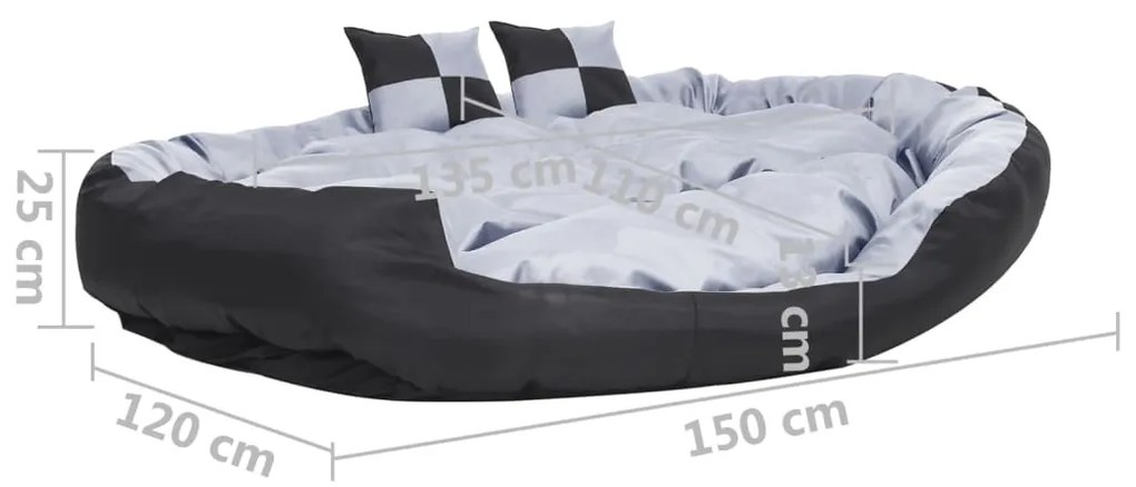 Almofadão p/ cães reversível e lavável 150x120x25cm cinza/preto