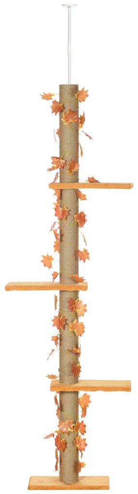 Arranhador para Gatos do Chão ao Teto 37x21x202-242 cm Torre Arranhador para Gatos com Altura Ajustável 3 Plataformas Laranja